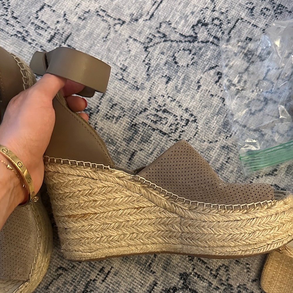 Marc Fisher Taupe Perforated Espadrille Wedges